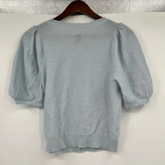 Anthropologie Maeve Puff Sleeve 100% Cashmere Cardi Sweater blue medium or small - Picture 3 of 7